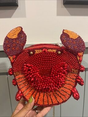 Hand-Beaded Red Crab Evening Clutch